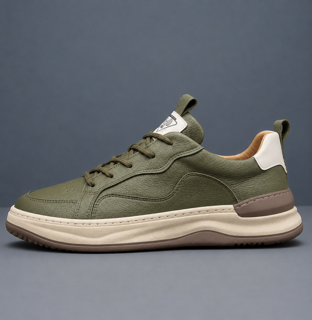Felvorn | Homme Sneaker Cuir Lacets Semelle Épaisse - Olive Green - Image 2