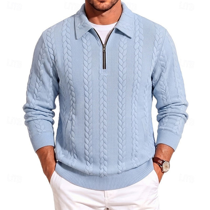 Vordean | Homme Pull Col Zippé Torsadé - Light Blue - Image 1