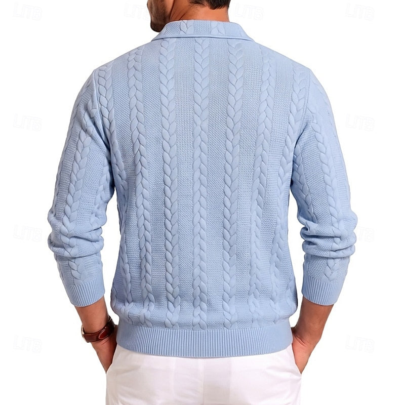 Vordean | Homme Pull Col Zippé Torsadé - Light Blue - Image 4