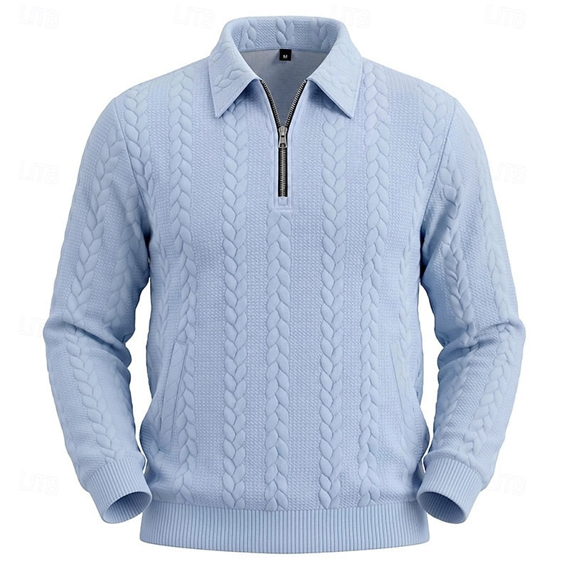 Vordean | Homme Pull Col Zippé Torsadé - Light Blue - Image 5