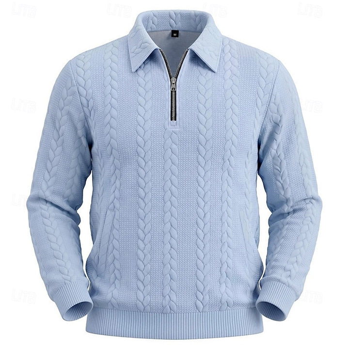 Vordean | Homme Pull Col Zippé Torsadé - Light Blue - Image 5