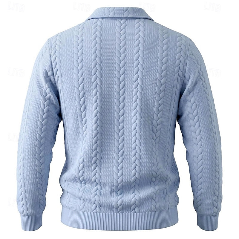 Vordean | Homme Pull Col Zippé Torsadé - Light Blue - Image 6