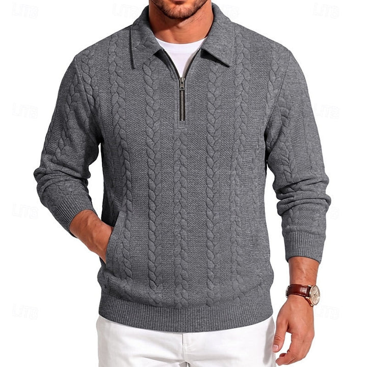 Vordean | Homme Pull Col Zippé Torsadé - Light Blue - Image 7