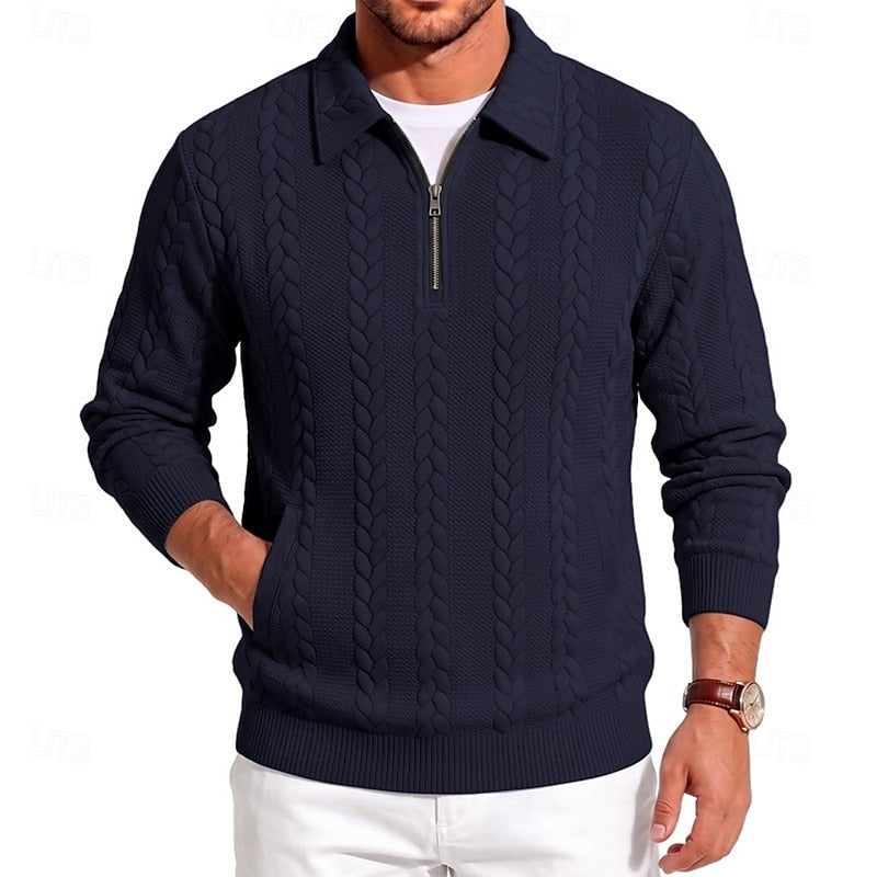 Vordean | Homme Pull Col Zippé Torsadé - Light Blue - Image 8