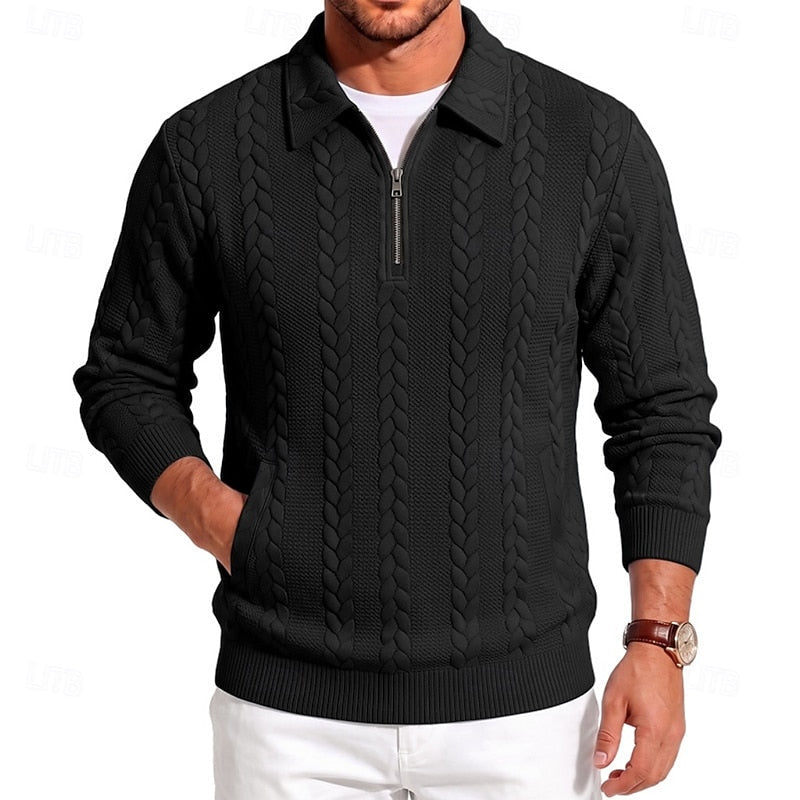 Vordean | Homme Pull Col Zippé Torsadé - Light Blue - Image 9