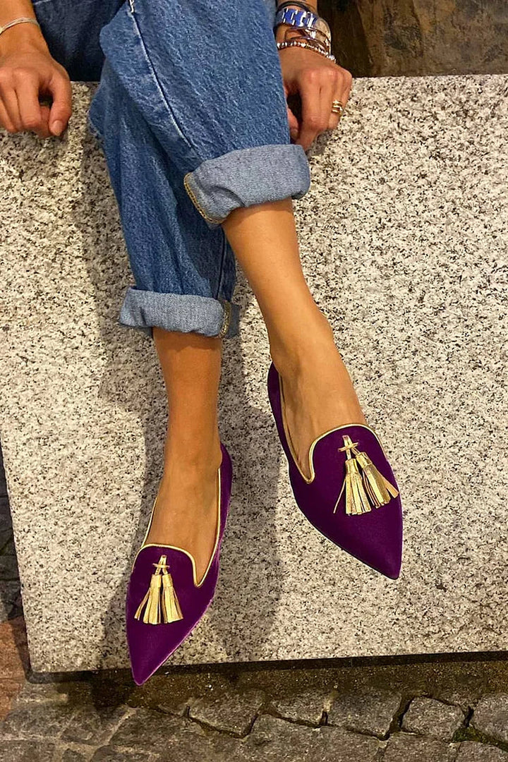 Félandre | Mocassin Femme Bout Pointu Pompons - Purple - Image 1