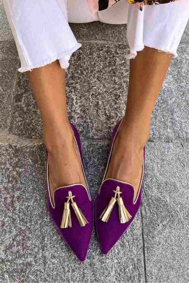 Félandre | Mocassin Femme Bout Pointu Pompons - Purple - Image 2