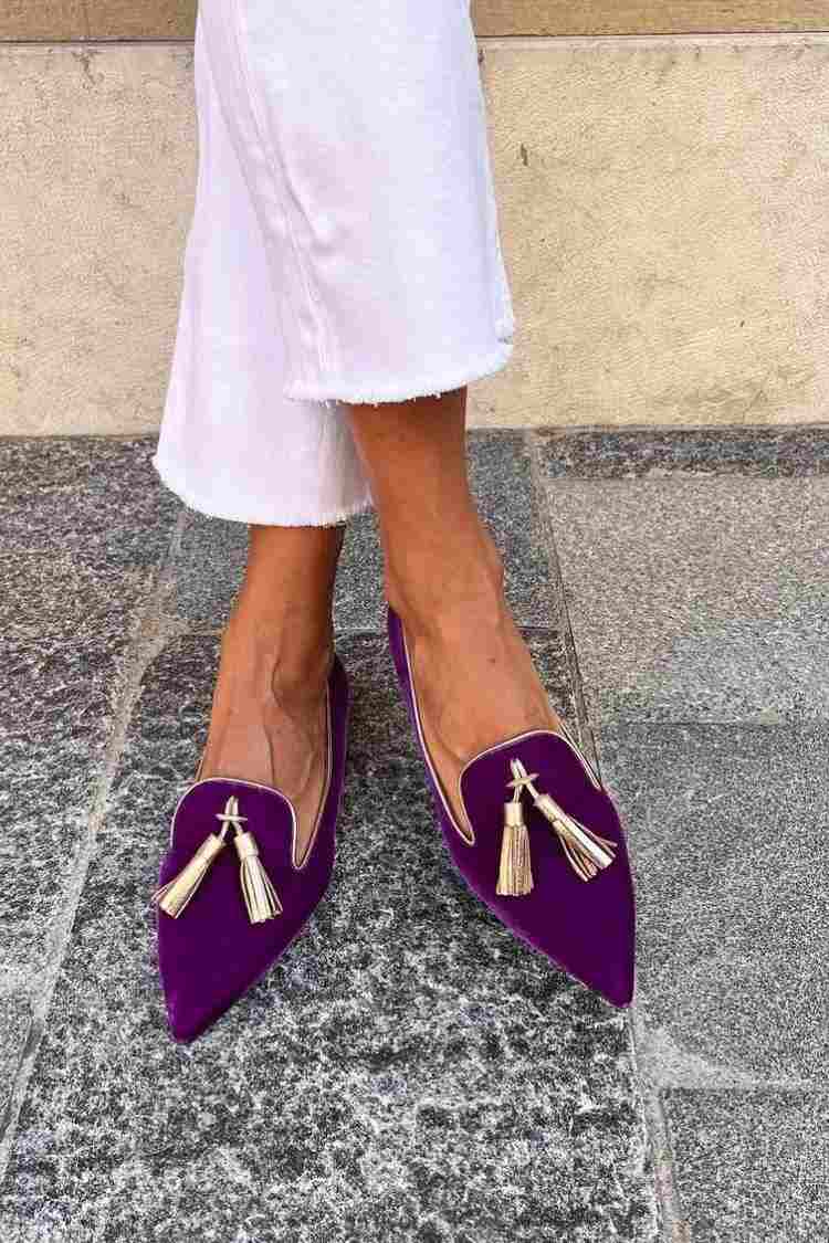 Félandre | Mocassin Femme Bout Pointu Pompons - Purple - Image 5