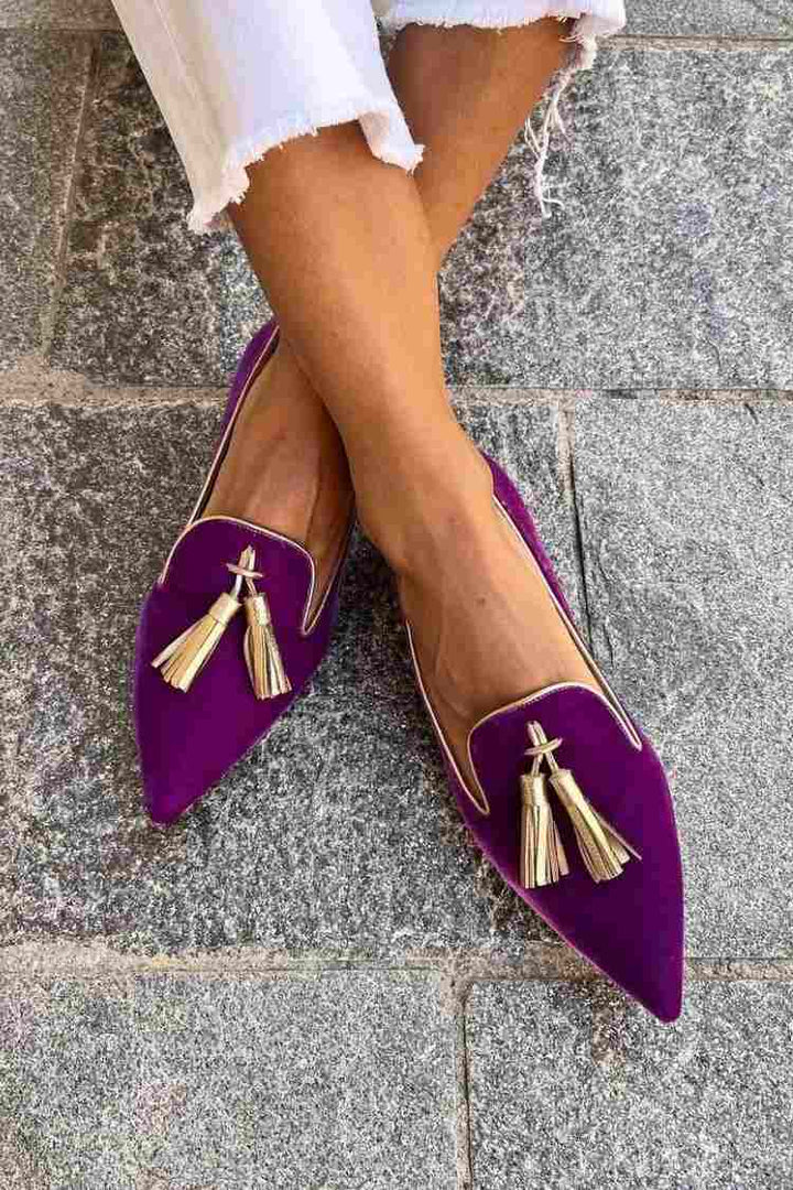 Félandre | Mocassin Femme Bout Pointu Pompons - Purple - Image 6