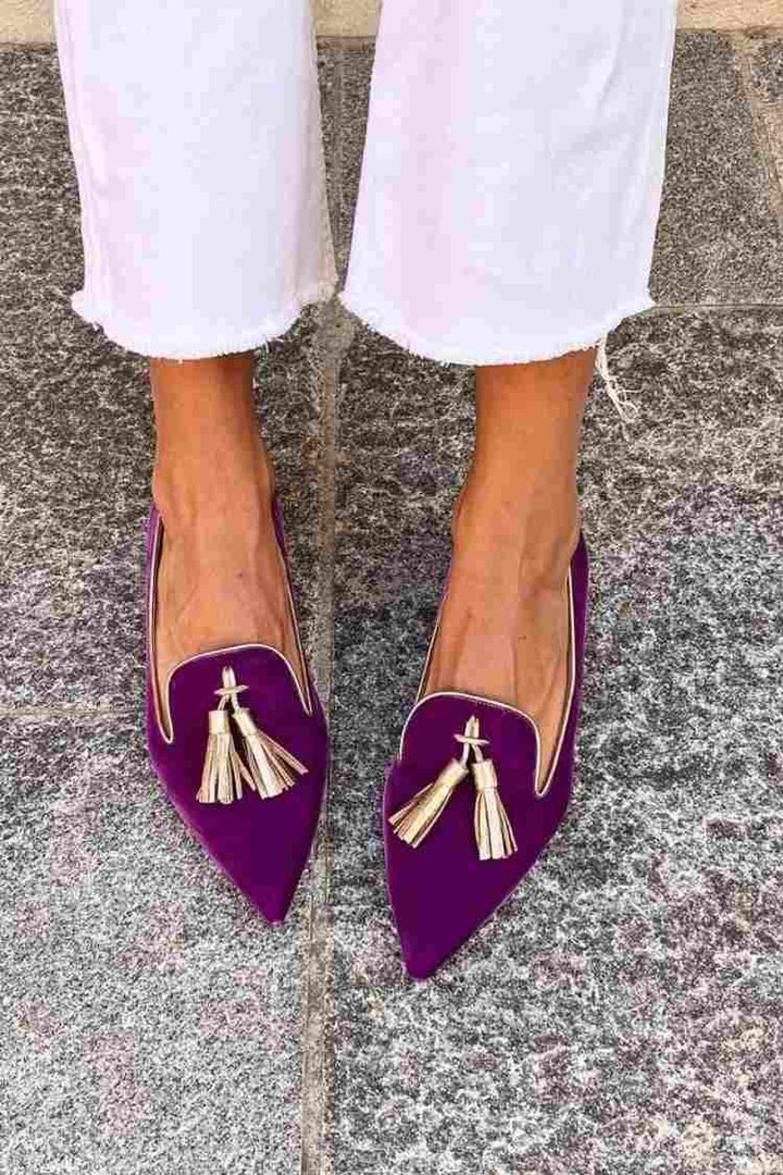 Félandre | Mocassin Femme Bout Pointu Pompons - Purple - Image 7