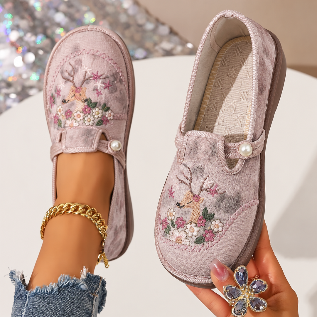 Flavorie | Femme Mocassins Brodés Fleuris à Enfiler - Light Pink - Image 1