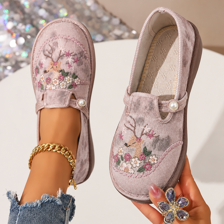 Flavorie | Femme Mocassins Brodés Fleuris à Enfiler - Light Pink - Image 1