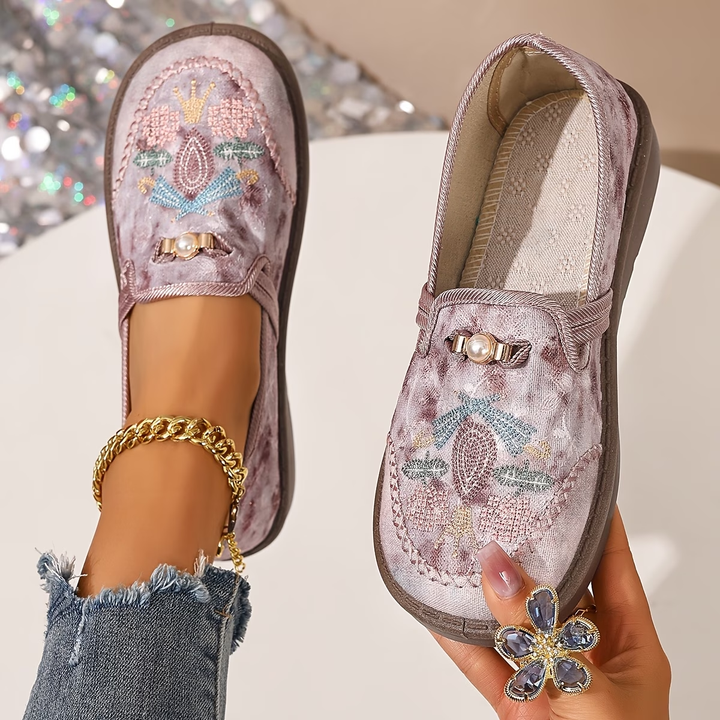 Flavorie | Femme Mocassins Brodés Fleuris à Enfiler - Light Pink - Image 3