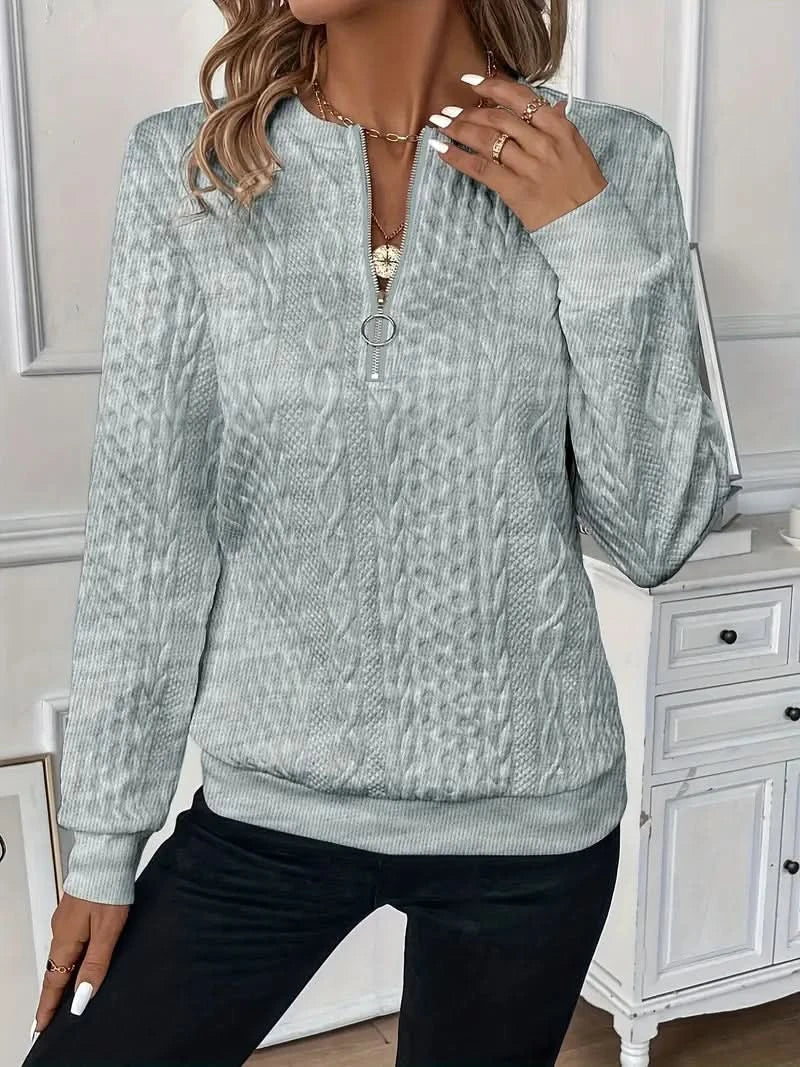 Félindore | Pull Femme Col Zippé Motif Torsadé - White - Image 17