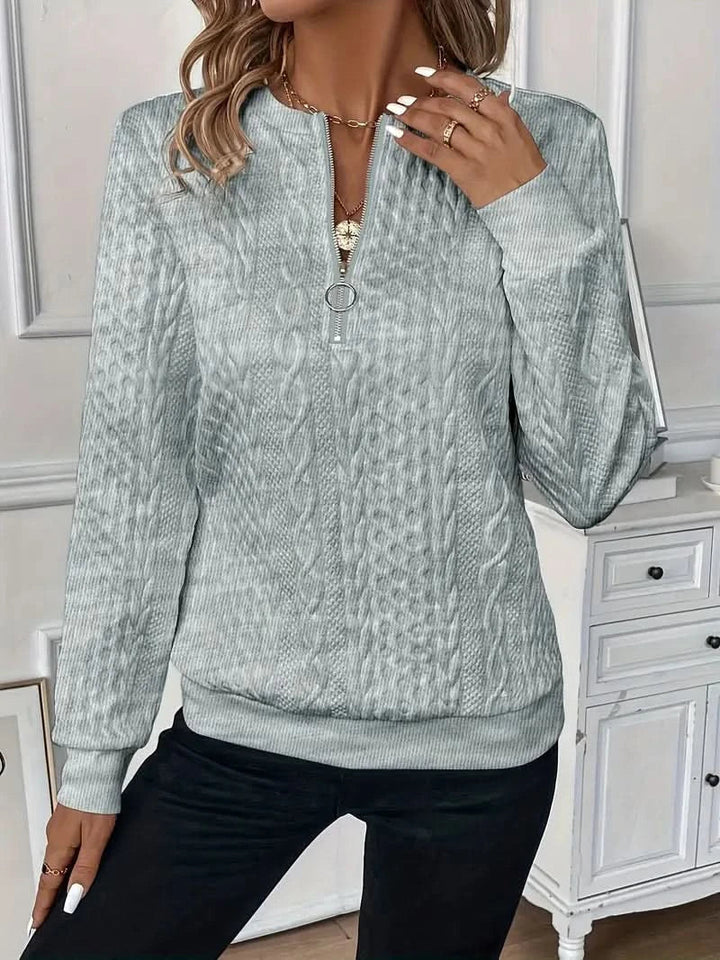 Félindore | Pull Femme Col Zippé Motif Torsadé - White - Image 17