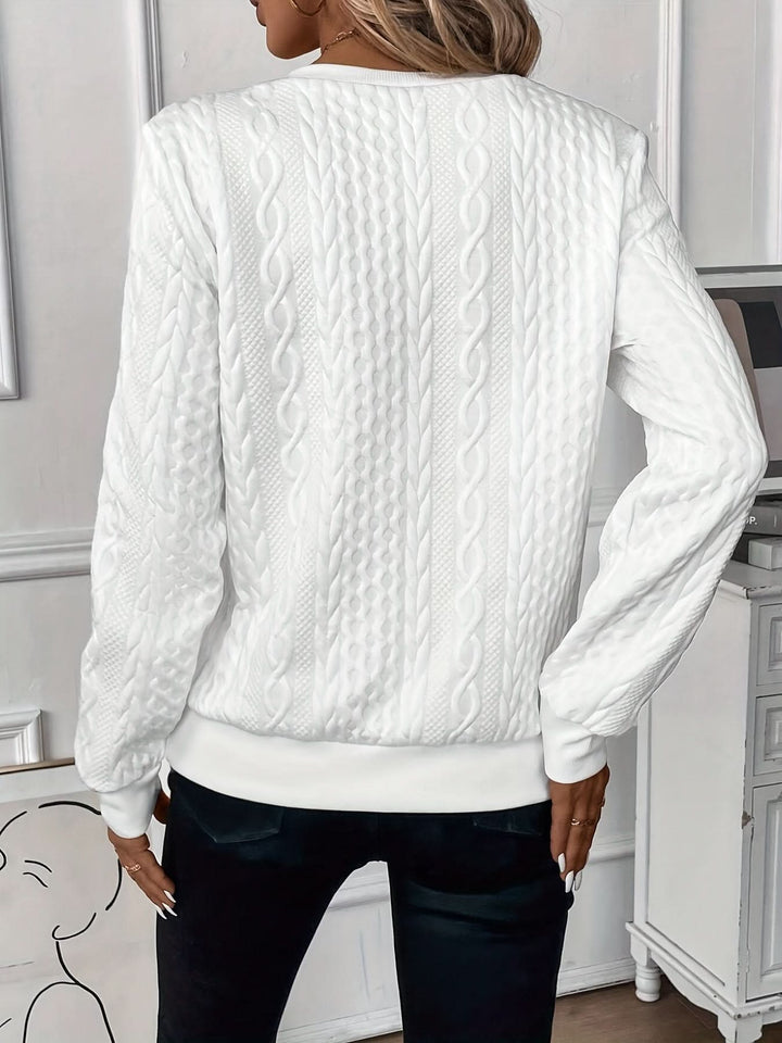 Félindore | Pull Femme Col Zippé Motif Torsadé - White - Image 2