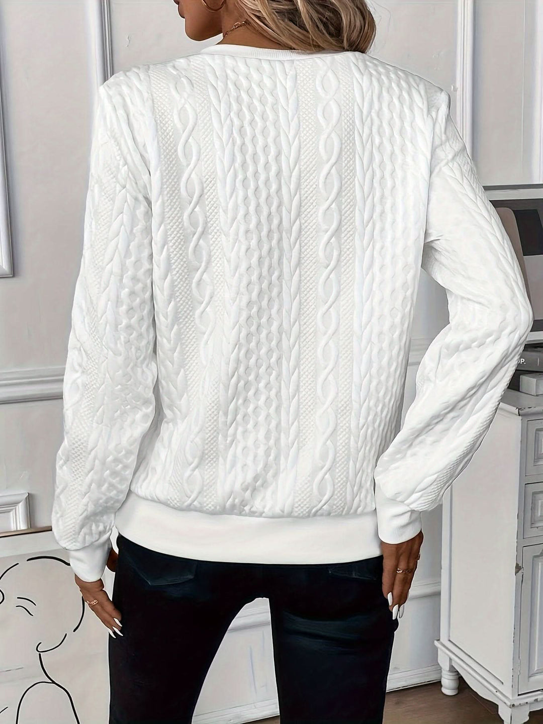 Félindore | Pull Femme Col Zippé Motif Torsadé - White - Image 7