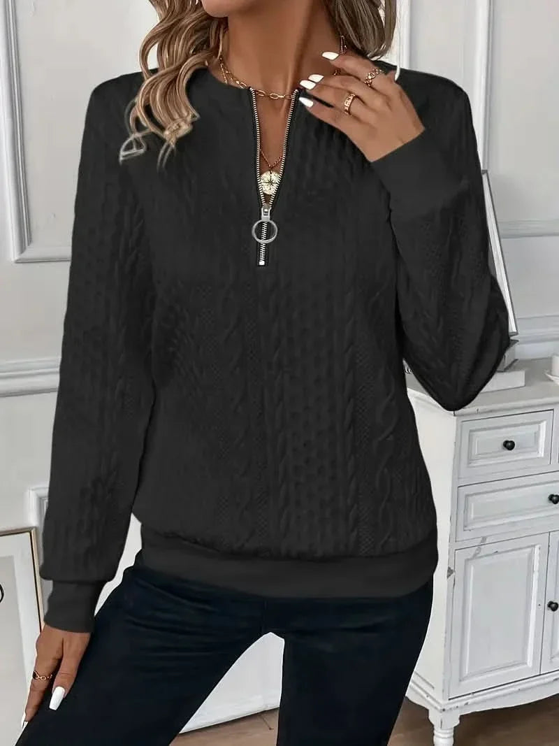 Félindore | Pull Femme Col Zippé Motif Torsadé - White - Image 9
