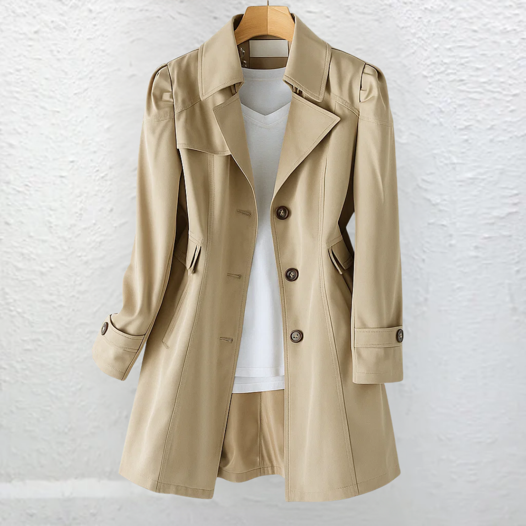 Félowande | Manteau Femme Trench Ceinturé Mi-Long - Beige - Image 4