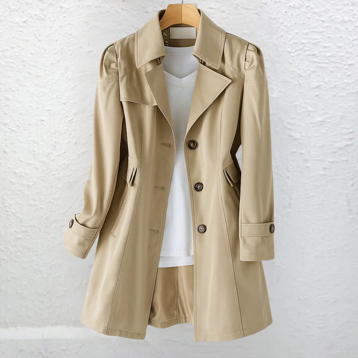 Félowande | Manteau Femme Trench Ceinturé Mi-Long - Beige - Image 4