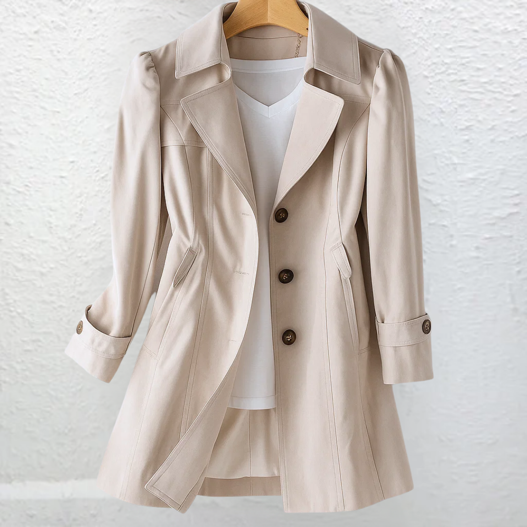 Félowande | Manteau Femme Trench Ceinturé Mi-Long - Beige - Image 5