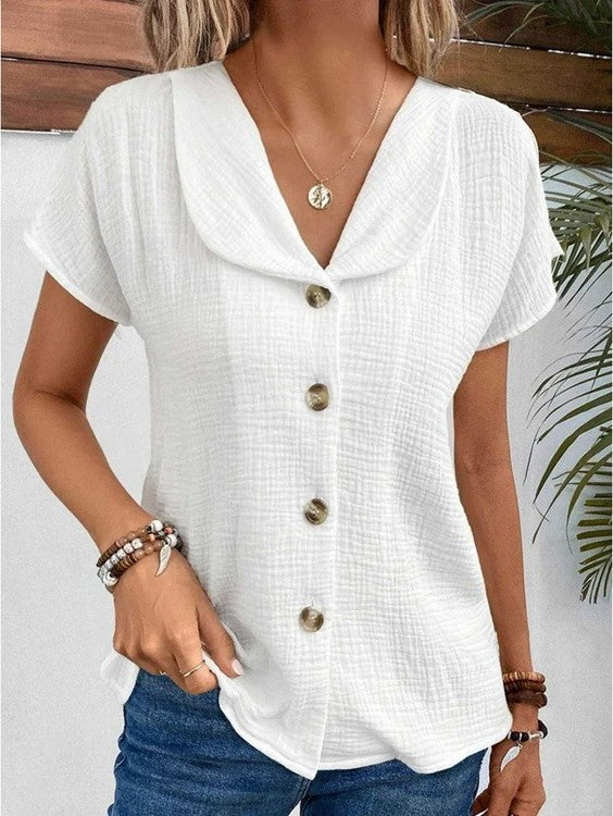 Félvane | Femme Chemisier Blouse Col Châle Boutons - White - Image 1