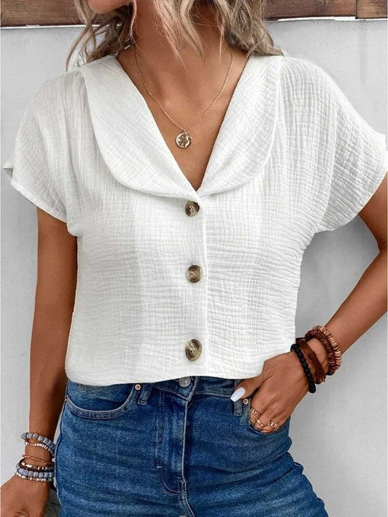 Félvane | Femme Chemisier Blouse Col Châle Boutons - White - Image 2