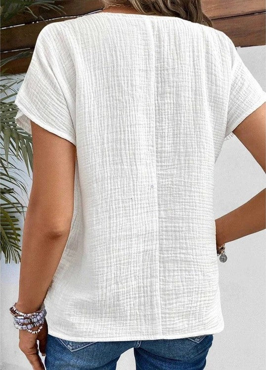 Félvane | Femme Chemisier Blouse Col Châle Boutons - White - Image 3