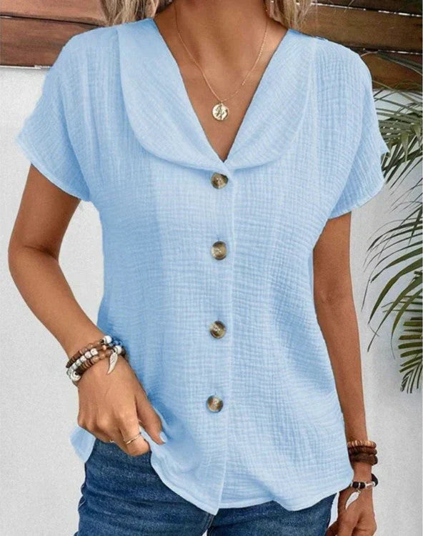 Félvane | Femme Chemisier Blouse Col Châle Boutons - White - Image 4