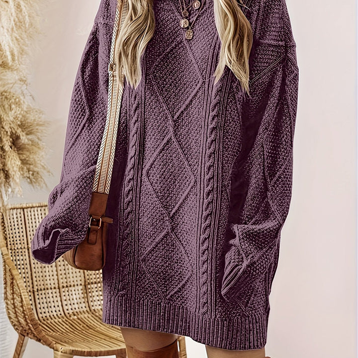 Félvoire | Femme Robe Pull Maille Torsadée Col Rond - Purple - Image 1