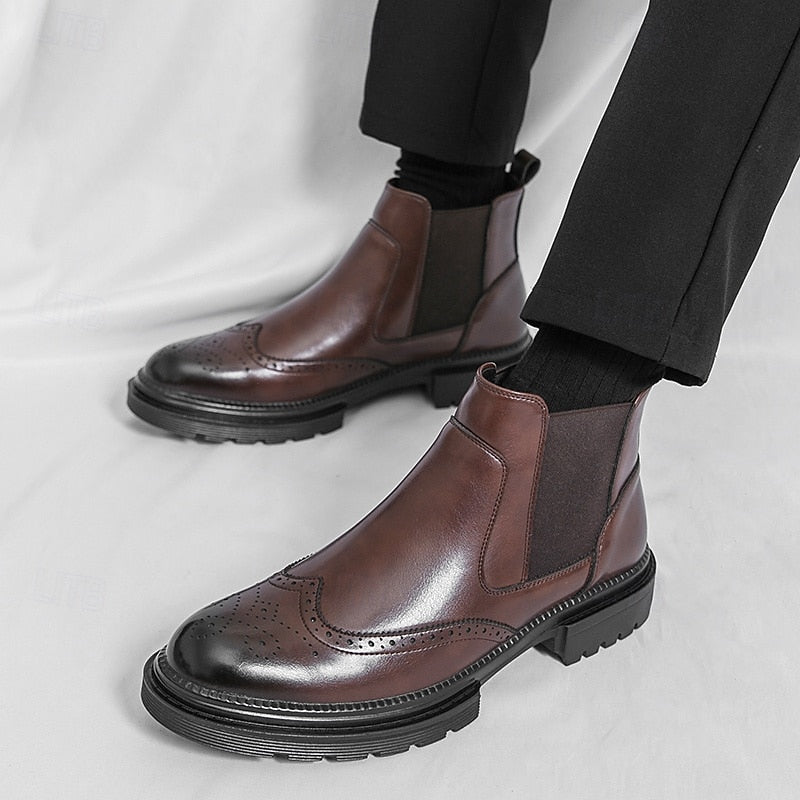 Férandel | Homme Bottines Chelsea Brogue Cuir - Brown - Image 2