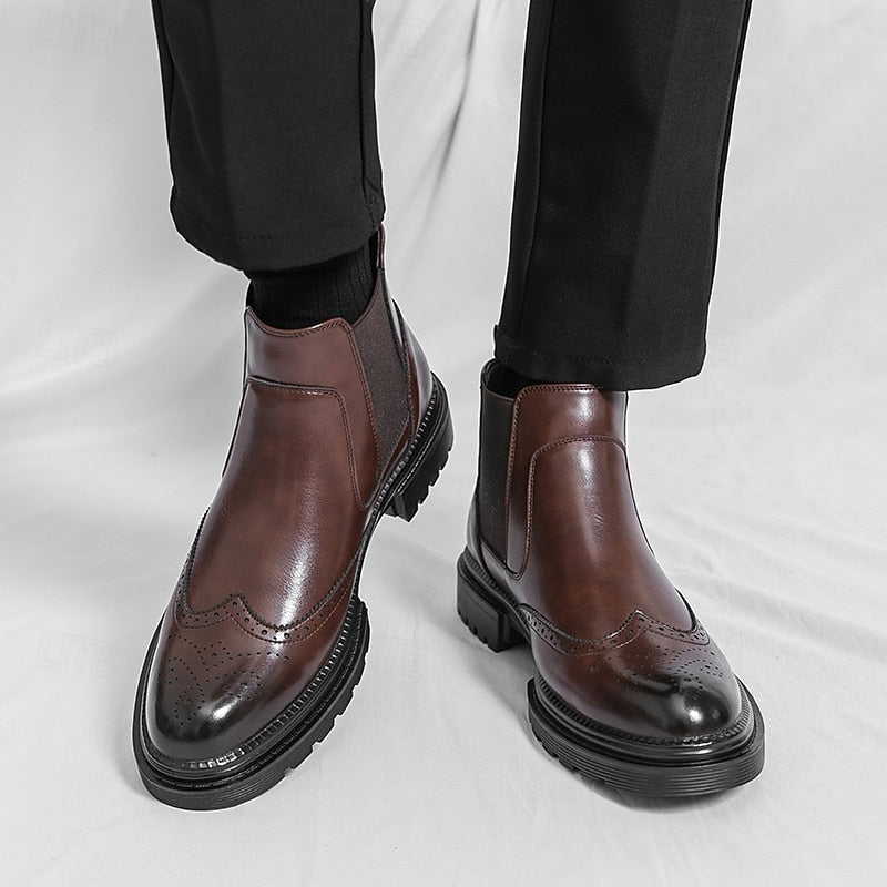 Férandel | Homme Bottines Chelsea Brogue Cuir - Brown - Image 3