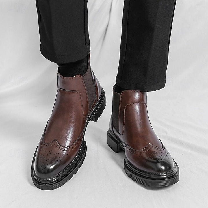 Férandel | Homme Bottines Chelsea Brogue Cuir - Brown - Image 3
