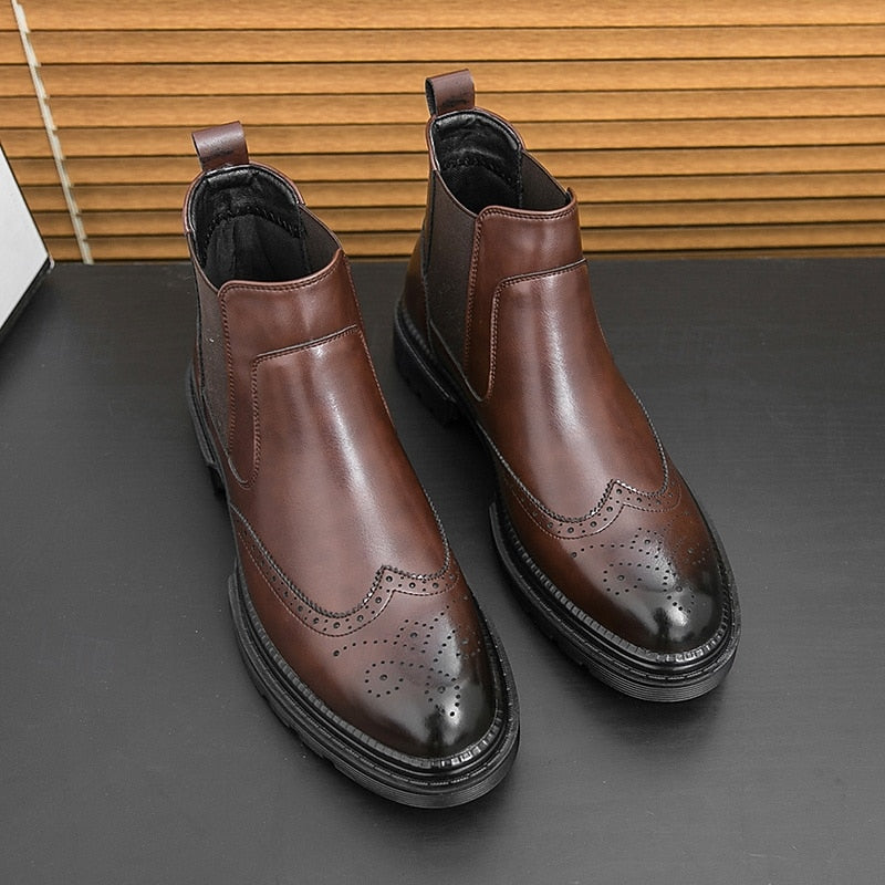 Férandel | Homme Bottines Chelsea Brogue Cuir - Brown - Image 5