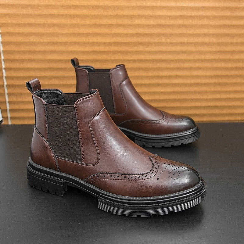 Férandel | Homme Bottines Chelsea Brogue Cuir - Brown - Image 6
