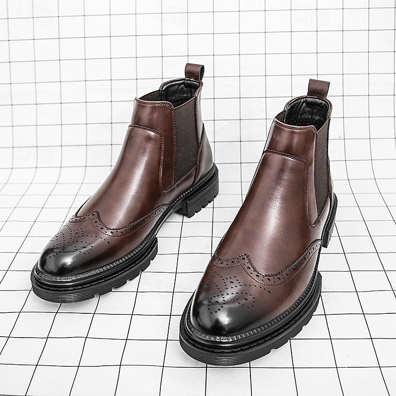 Férandel | Homme Bottines Chelsea Brogue Cuir - Brown - Image 9
