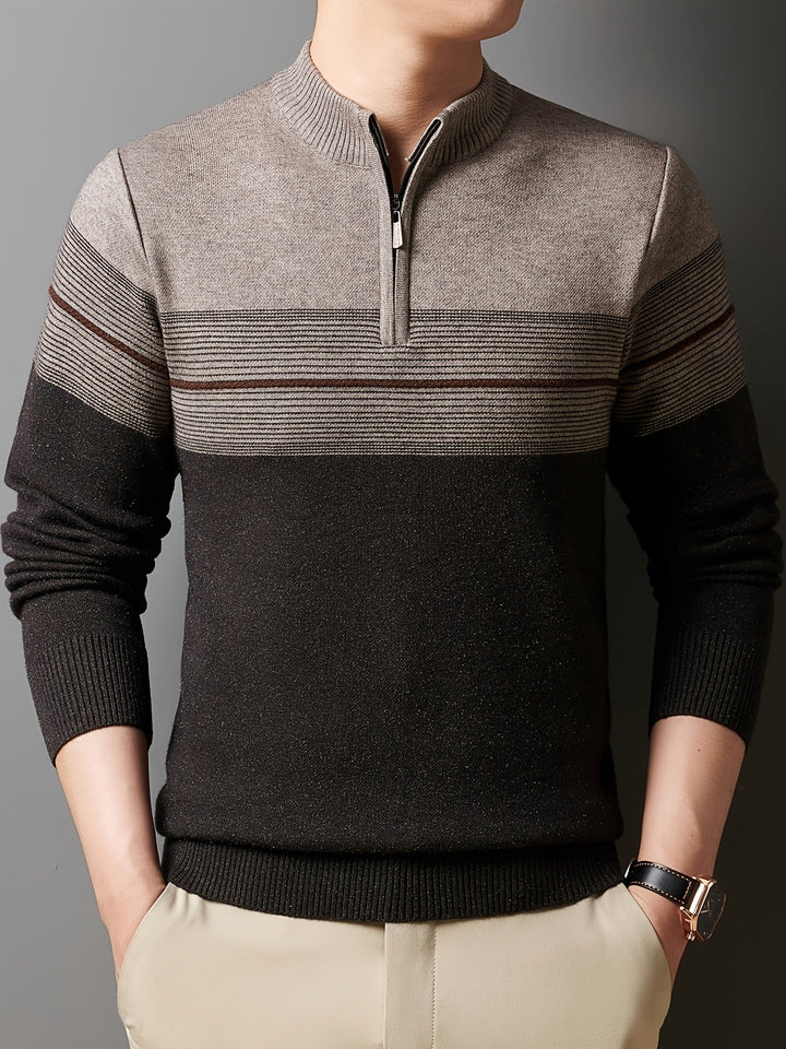 Galdorel | Homme Pull Col Zippé Bicolore Rayures - Navy - Image 12