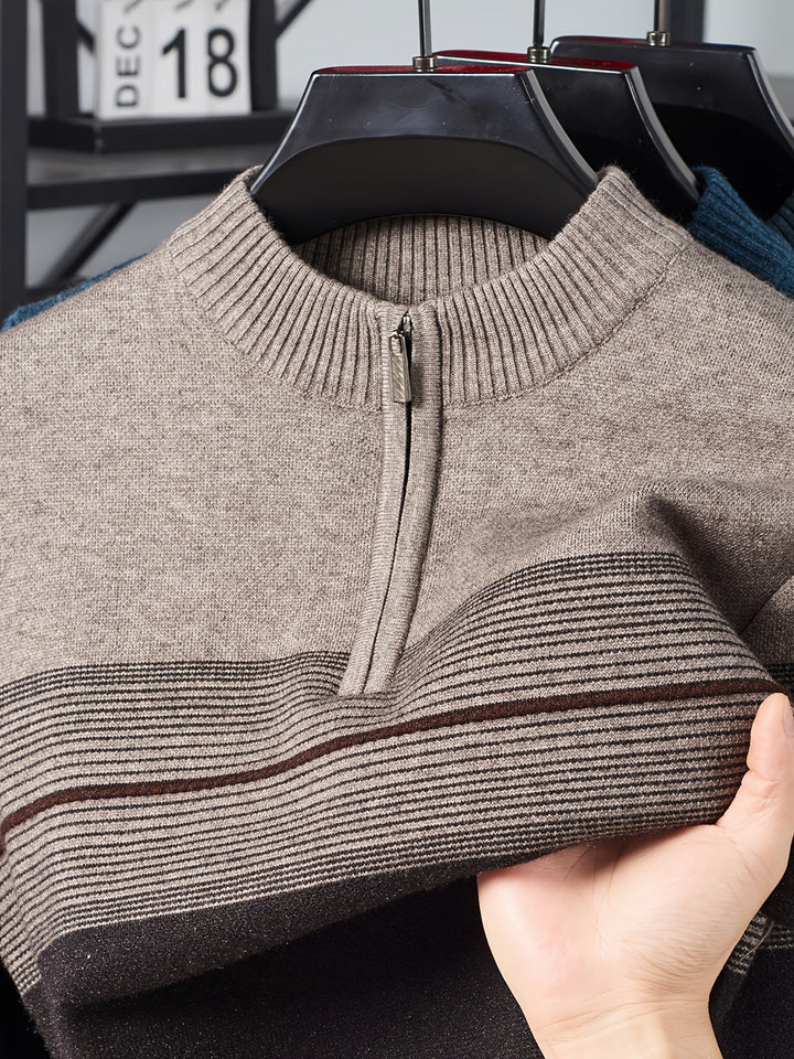 Galdorel | Homme Pull Col Zippé Bicolore Rayures - Navy - Image 14