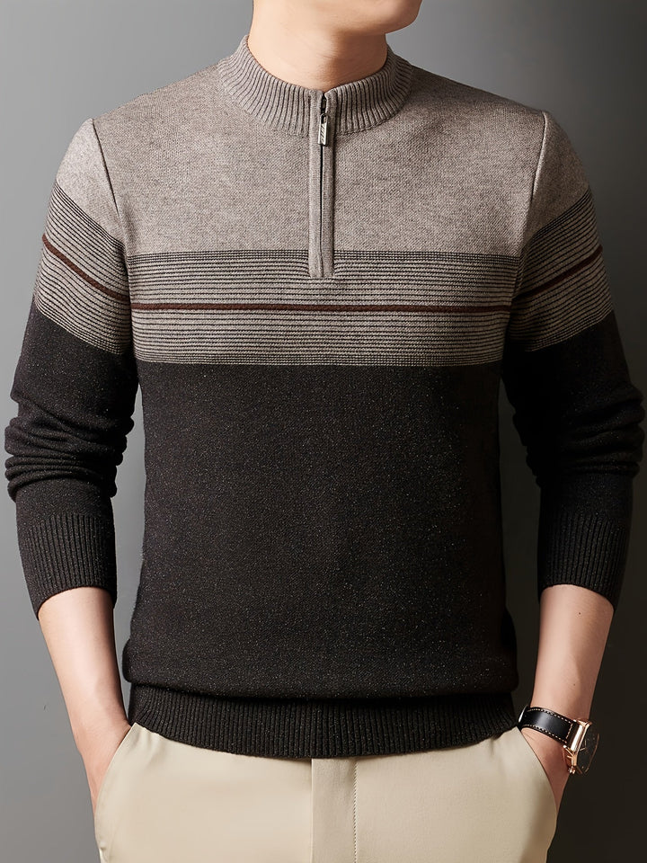Galdorel | Homme Pull Col Zippé Bicolore Rayures - Navy - Image 15