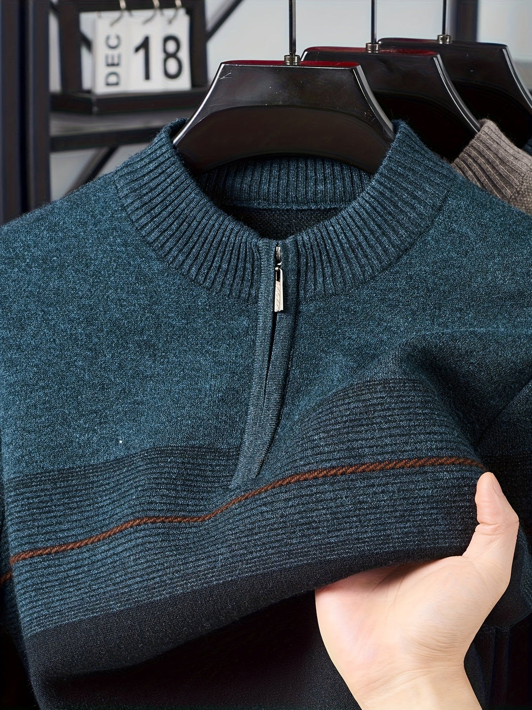 Galdorel | Homme Pull Col Zippé Bicolore Rayures - Navy - Image 19
