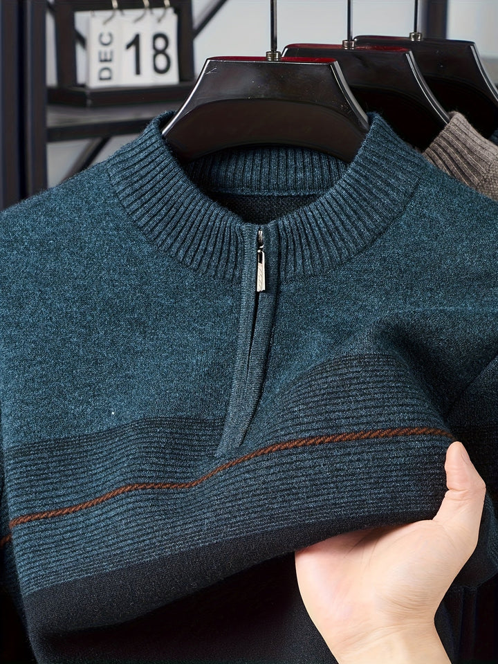 Galdorel | Homme Pull Col Zippé Bicolore Rayures - Navy - Image 19