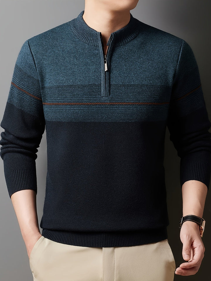 Galdorel | Homme Pull Col Zippé Bicolore Rayures - Navy - Image 22
