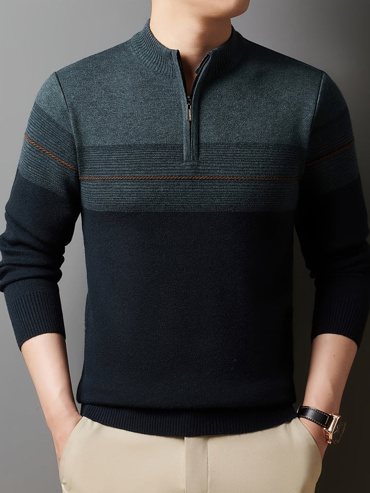Galdorel | Homme Pull Col Zippé Bicolore Rayures - Navy - Image 24