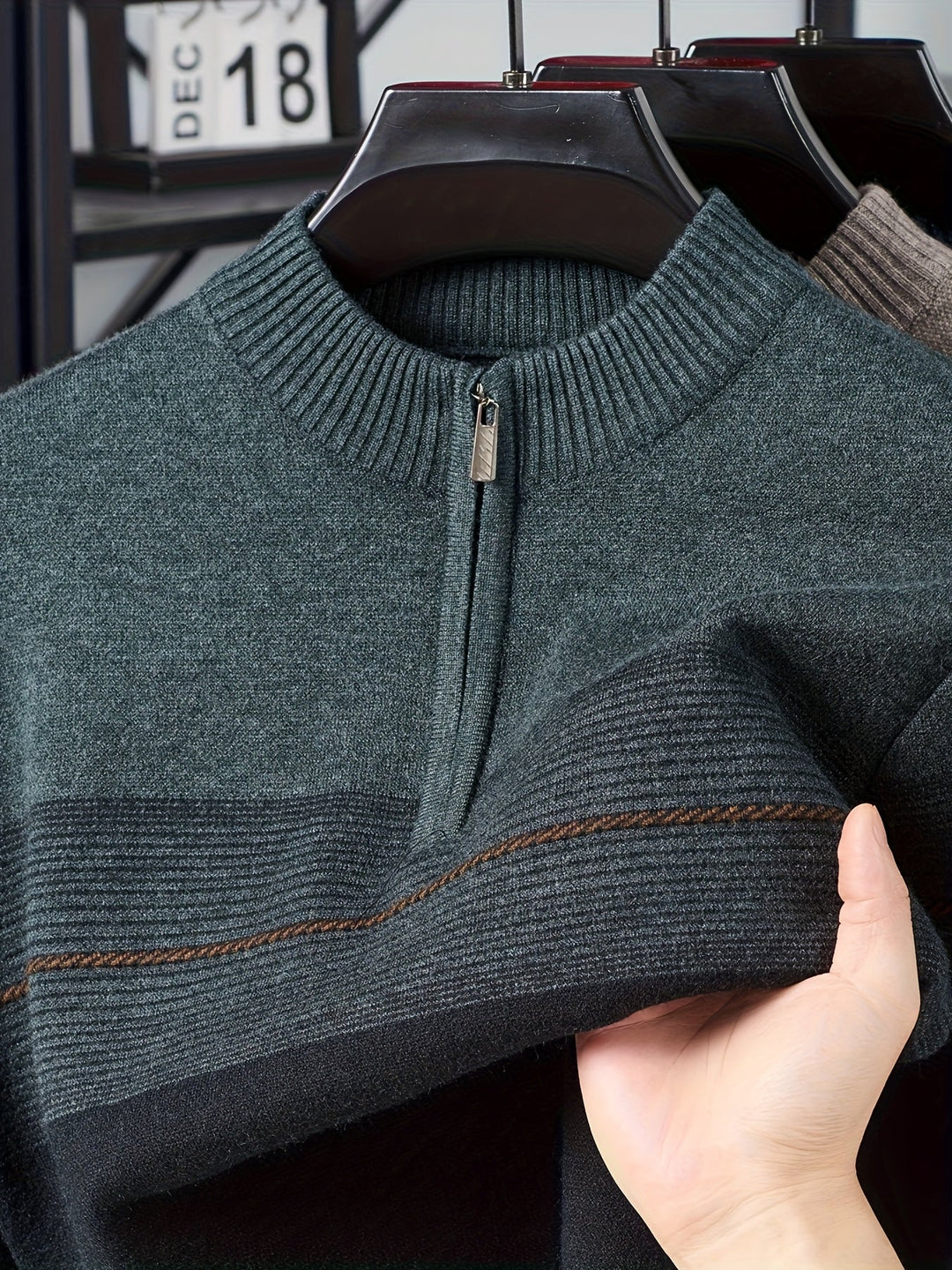 Galdorel | Homme Pull Col Zippé Bicolore Rayures - Navy - Image 25