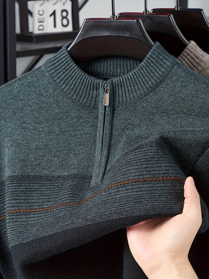 Galdorel | Homme Pull Col Zippé Bicolore Rayures - Navy - Image 25