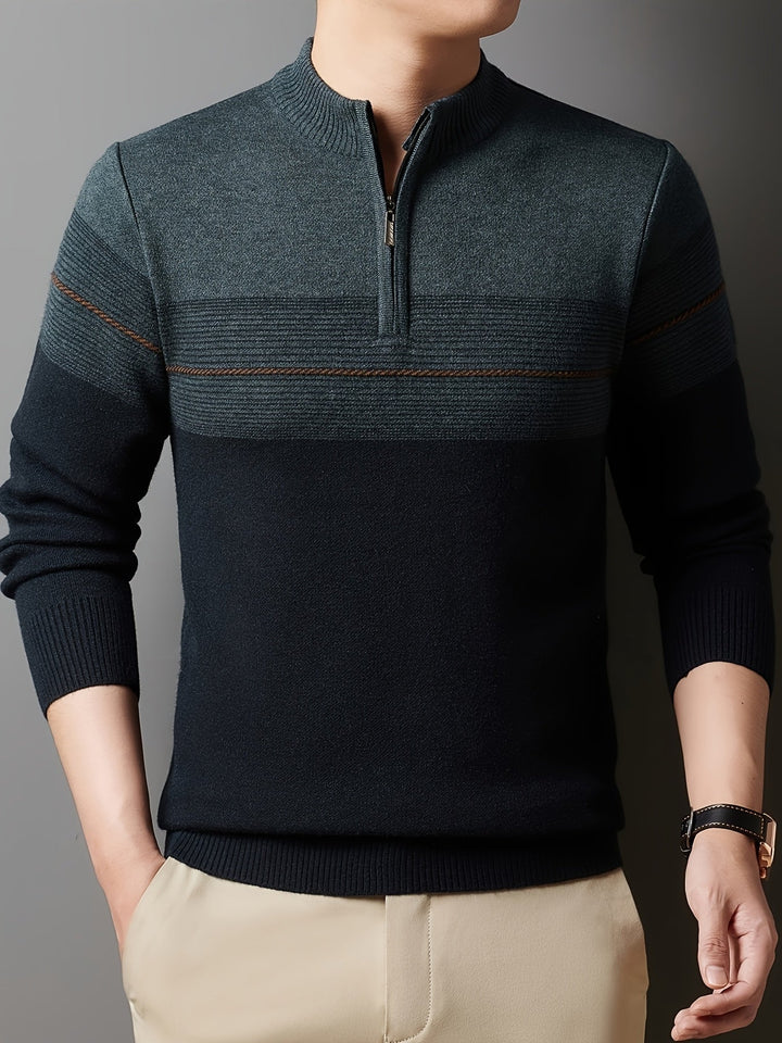 Galdorel | Homme Pull Col Zippé Bicolore Rayures - Navy - Image 26