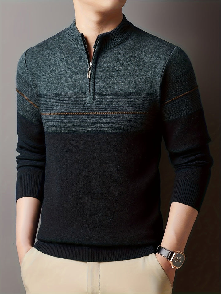 Galdorel | Homme Pull Col Zippé Bicolore Rayures - Navy - Image 27
