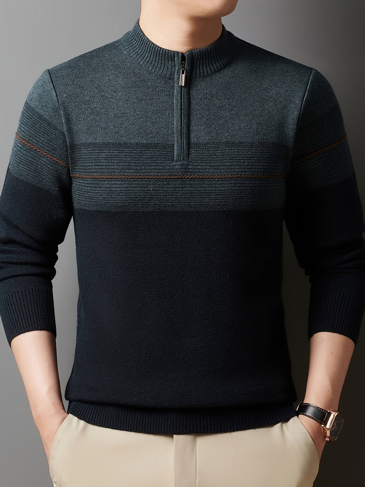 Galdorel | Homme Pull Col Zippé Bicolore Rayures - Navy - Image 28