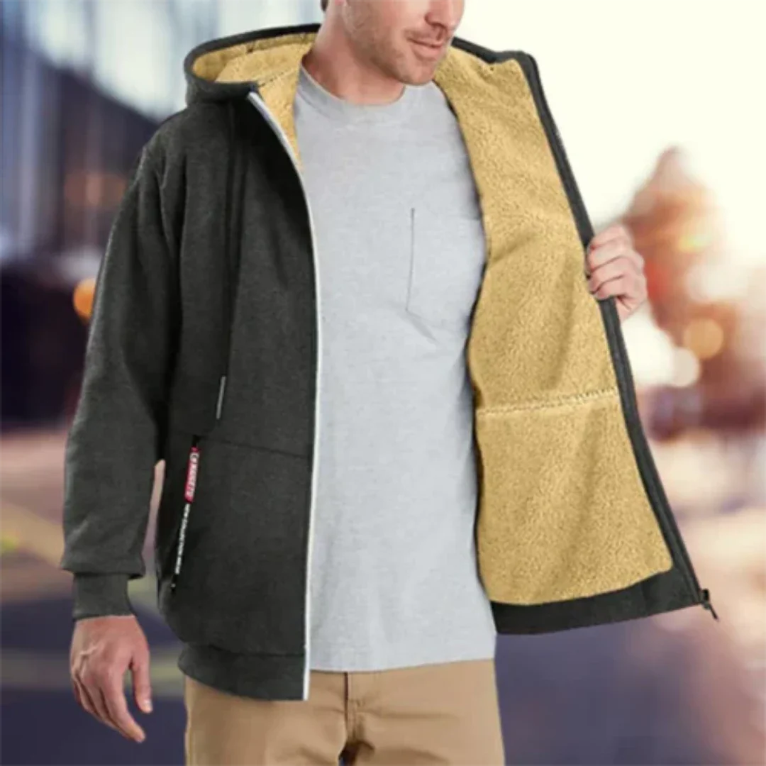 Galdouar | Homme Manteau Zippé Capuche Sherpa Hiver - Dark Grey - Image 1