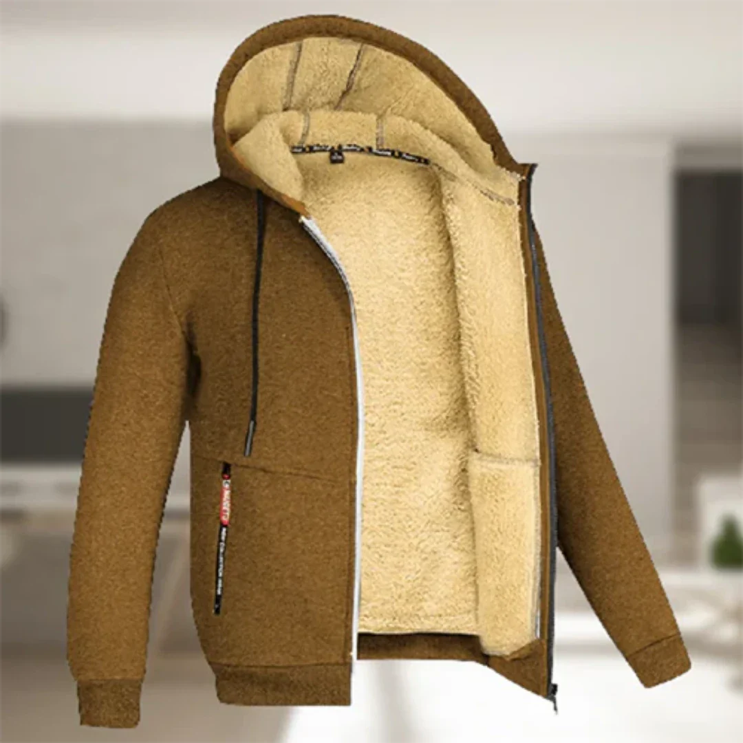 Galdouar | Homme Manteau Zippé Capuche Sherpa Hiver - Dark Grey - Image 10